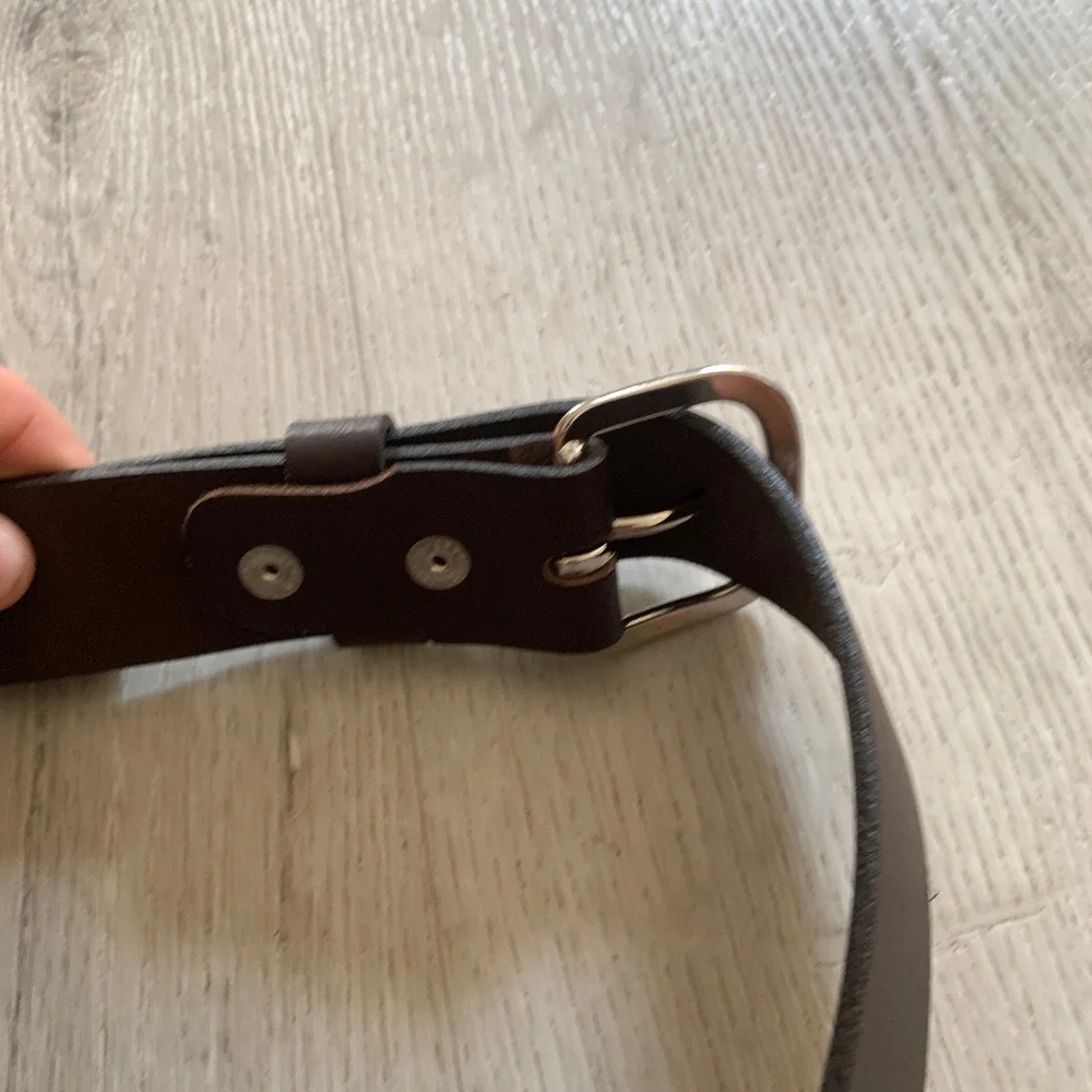 Custom Leather Mens Brown Genuine Leather Belt Silver Buckle Made in Canada 42
